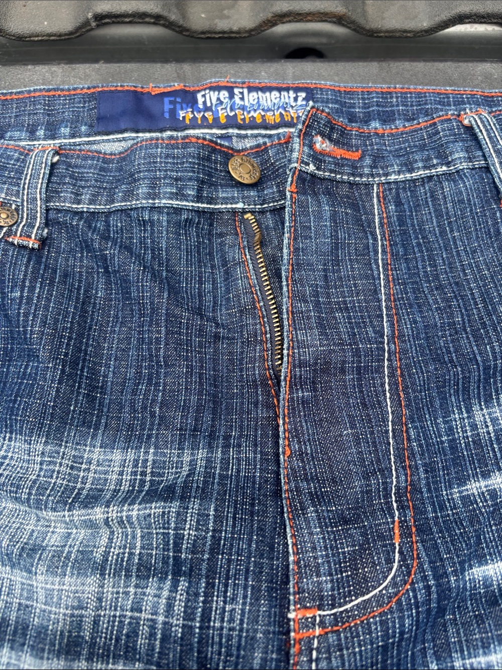 Elementz Men’s Dark Blue Jeans with Orange Stitching Size 40X32